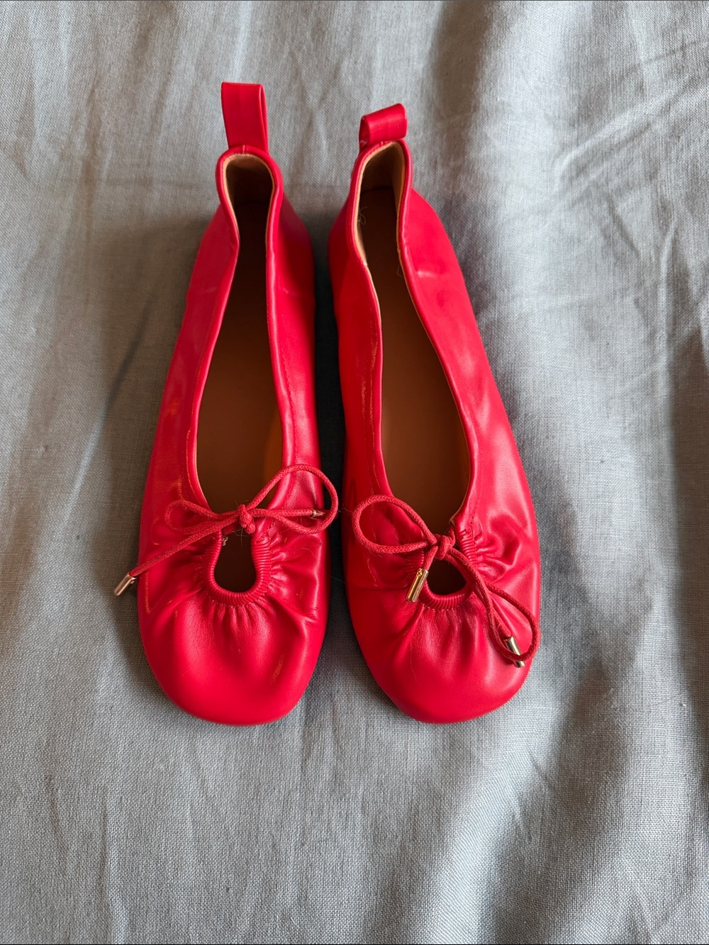 Red Ballet Flats with Key Hole Bow